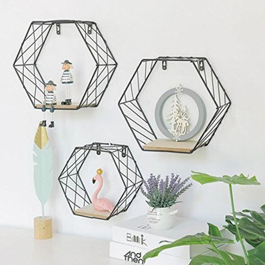 Estante de pared de hierro geométrico hexagonal para colgar en la pared