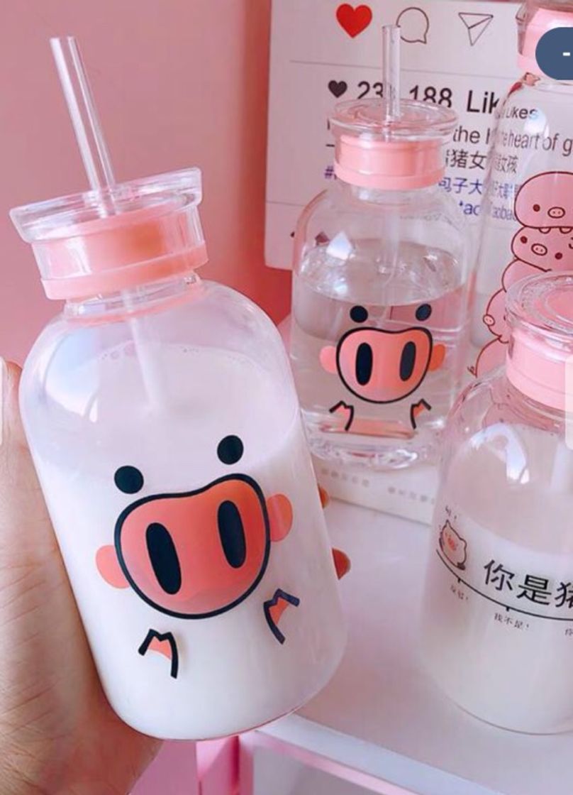 Social Kawaii Pig Glass Bottle