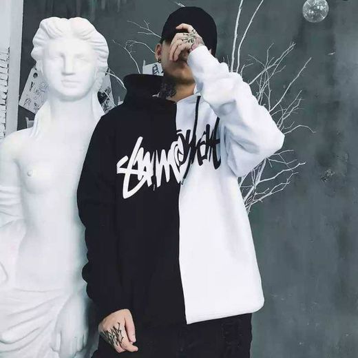 Black White Splice Hoodies Oversize Hip hop Style Swag Tyga