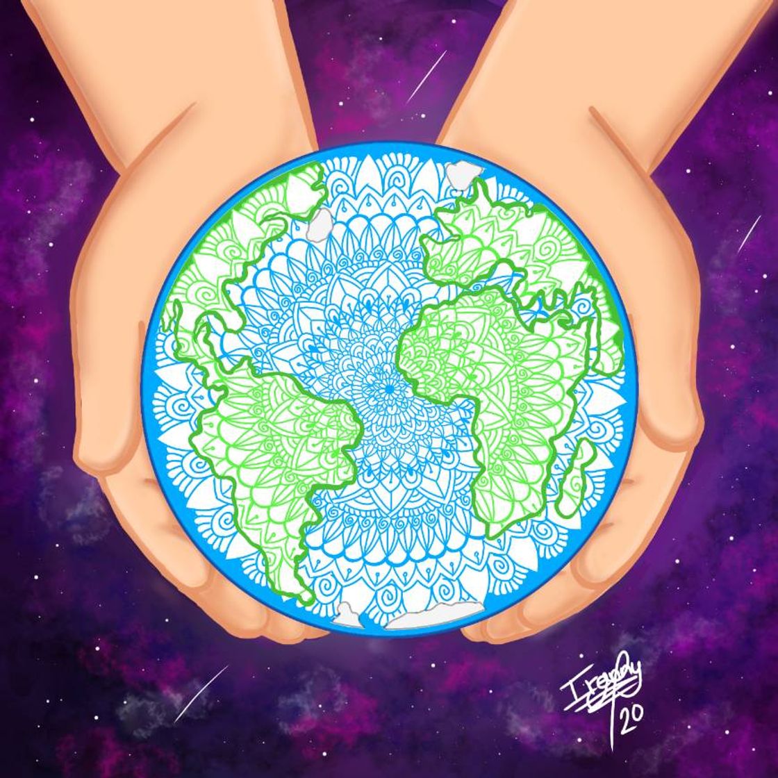 Moda Dibujo de Planeta Tierra con Mandala 