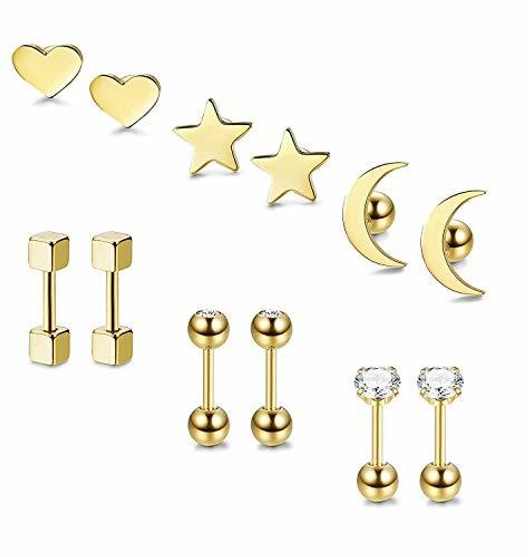 Producto BESTEEL 6 Pares Acero Inoxidable Pendientes de Estrella Luna y Corazón de