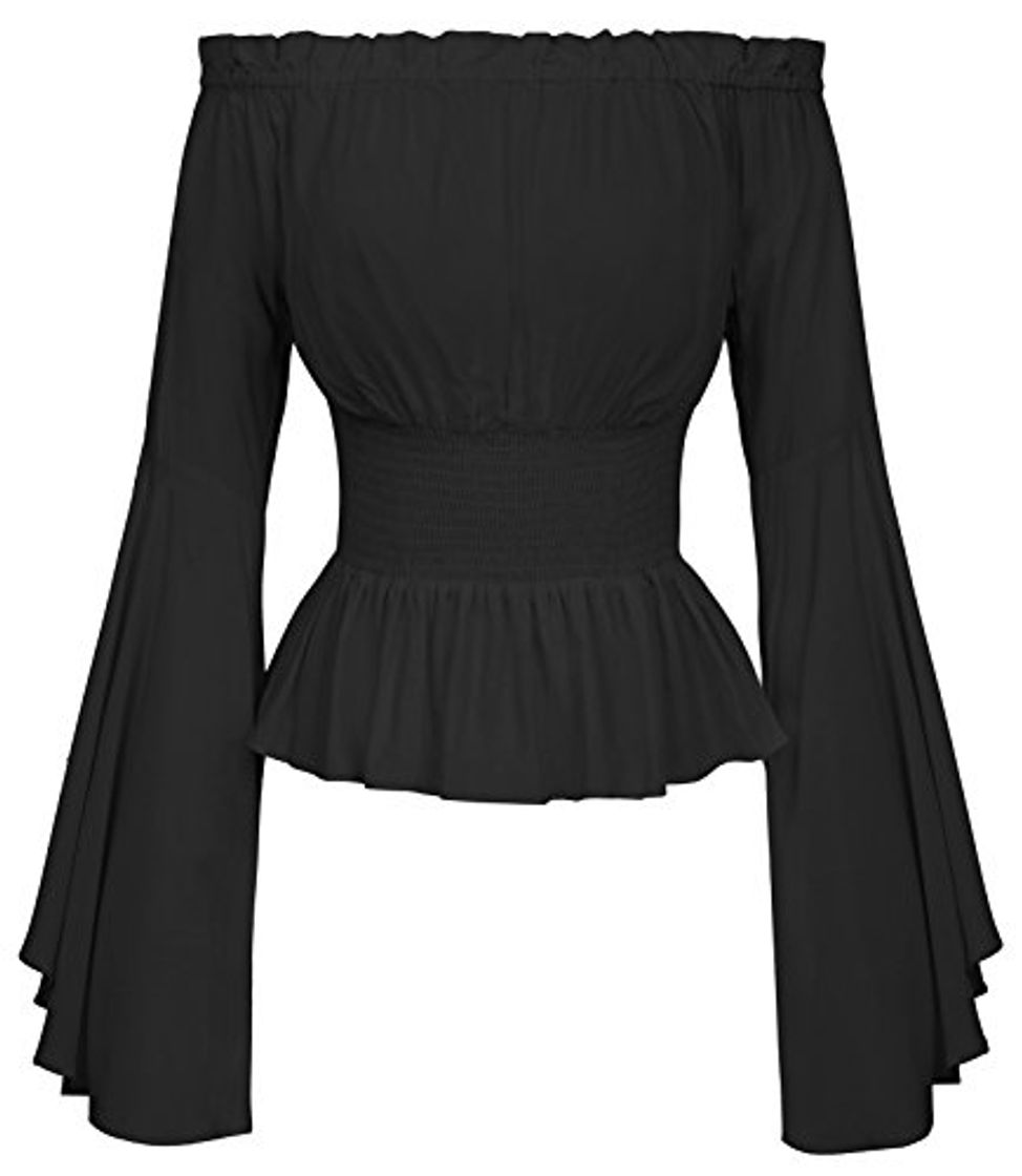 Lugar Blusas Festivas señoras Blusa Negra Manga Larga Camisa gótica L BP468-1