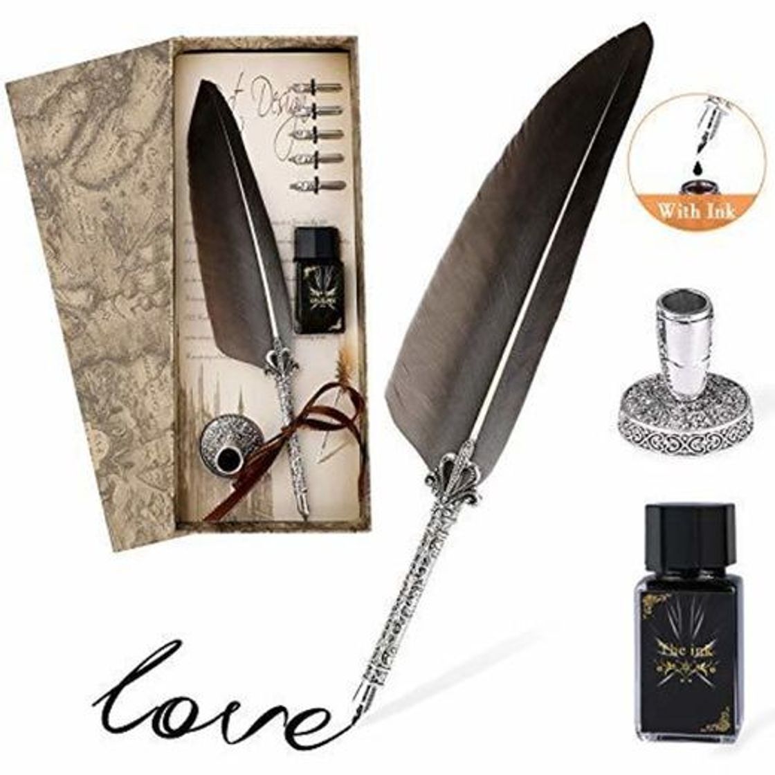 Producto Pluma de Escritura, Joylink Antique Feather Pen Punta Vintage Pinta de Inmersión