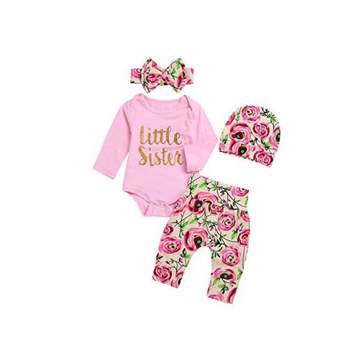 Borlai 4Pcs Baby Girl Little Sister Rose Flower Outfits Mameluco