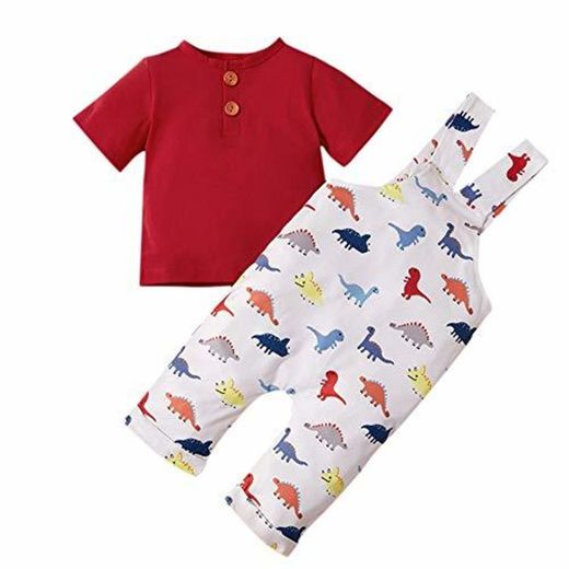 URMAGIC Baby Boys Girls Clothes Solid Color Short Sleeve Cartoon Dinosaur Pattern