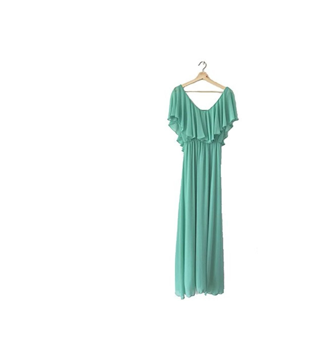 Producto Poète Vestido Largo Verde Agua Volantes