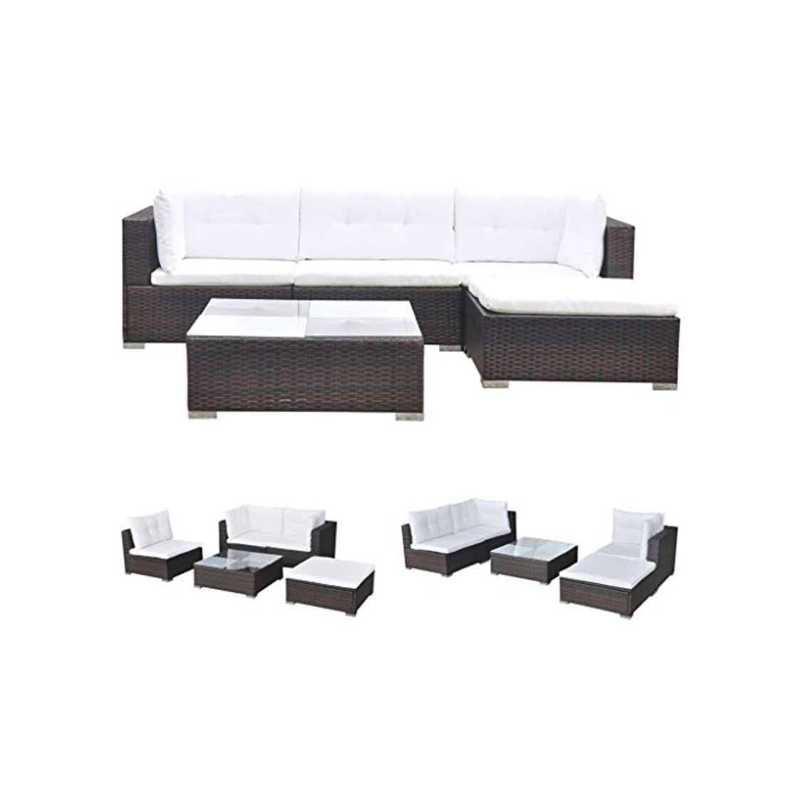 Products vidaXL Conjunto de Muebles de Jardín 5 Piezas Ratán Sintético Marrón Juego Comedor Exterior Mesa y Sillas Patio Porche Terraza Material Estilo Mimbre