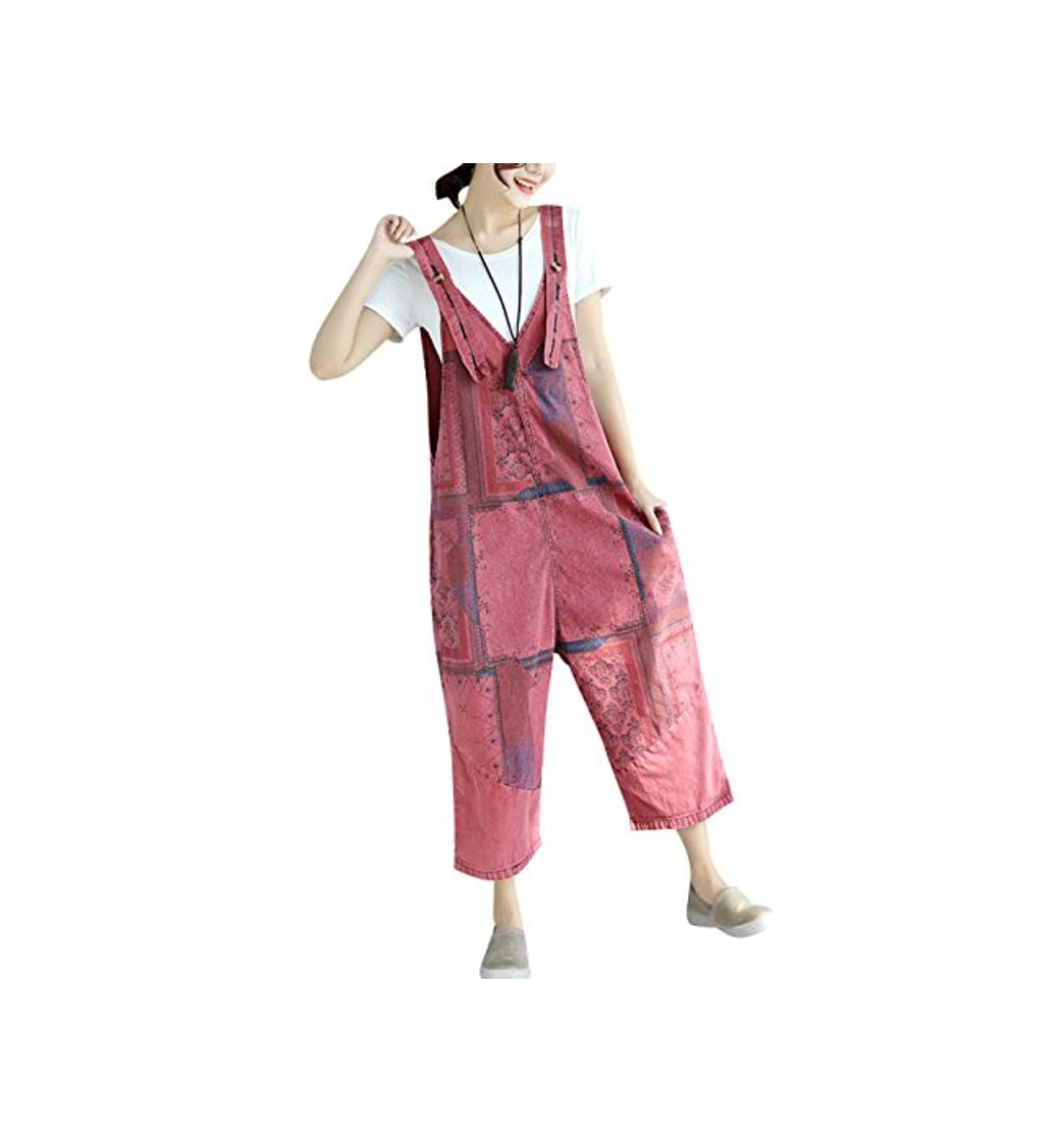 Social Youlee Mujer Pantalones de Pierna Ancha Peto de Mezclilla Monos Pantalones Monos Style 19 Red