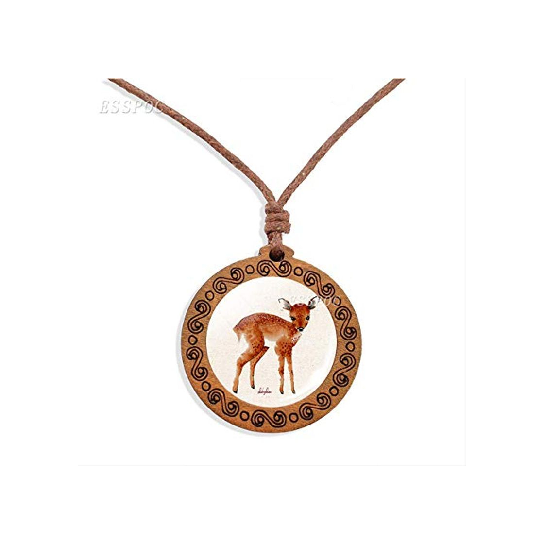 Social CHANGLEQIN Bosque Collar De Madera Lindo Animal De Dibujos Animados Vidrio con Incrustaciones Colgante De Madera Joyería Hecha A Mano Sika Fawn