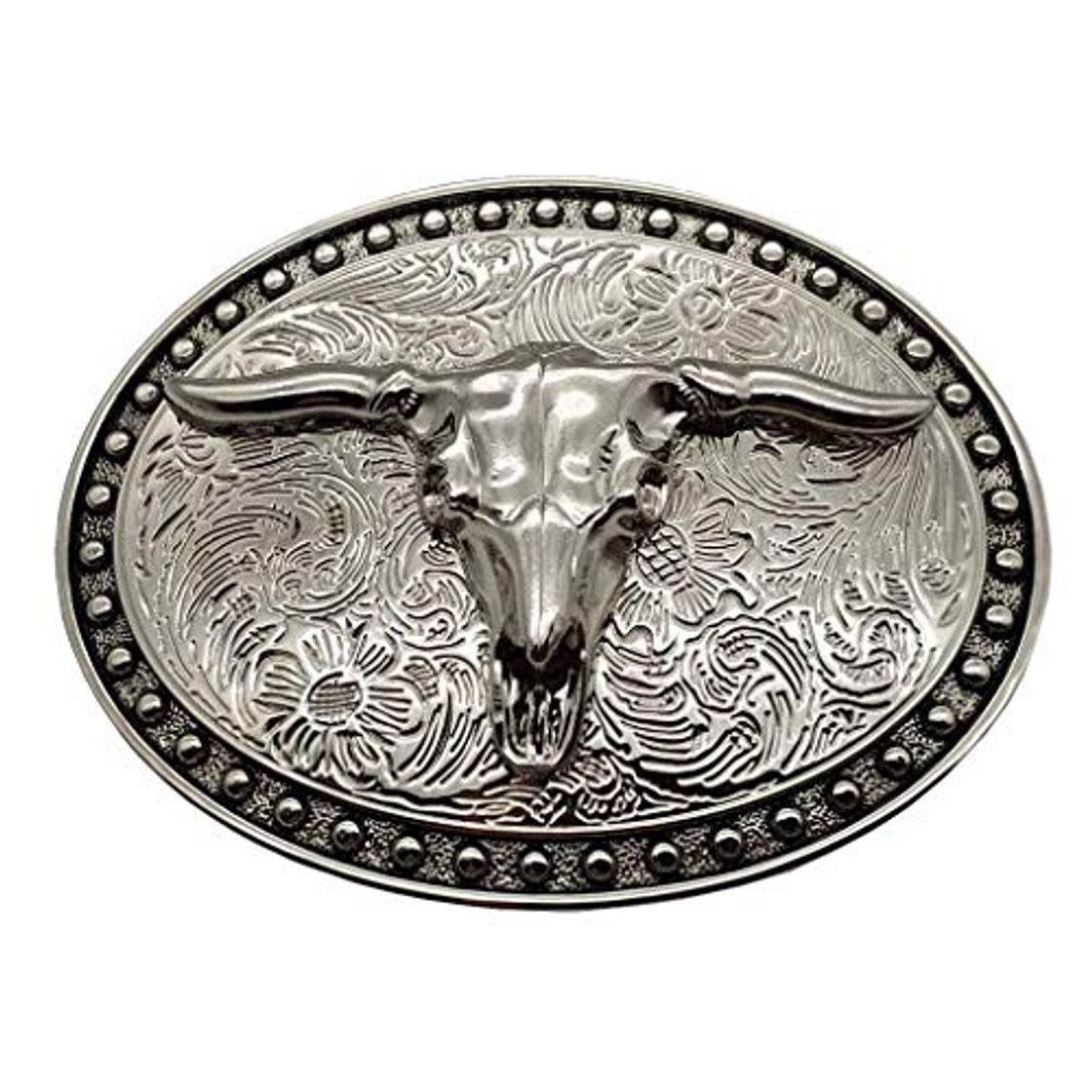 Place YONE Hebilla de cinturón Silver Longhorn Texas Bull Belt Buckle Cowboy Western