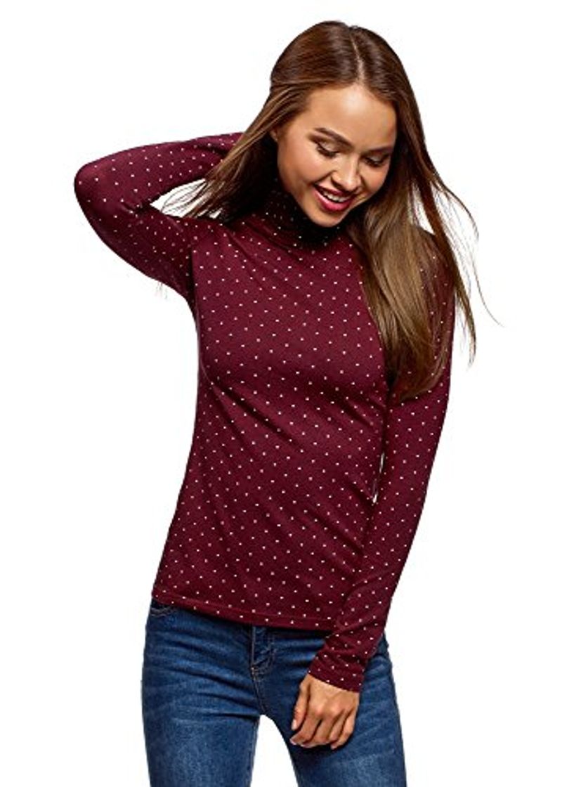 Fashion oodji Ultra Mujer Suéter de Cuello Alto Estampado, Rojo, ES 42