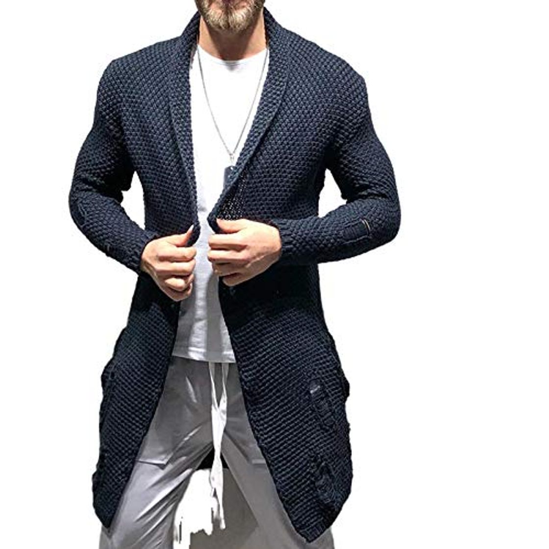 Fashion dresses Suéter de punto Cardigan de los Hombres Casual Masculino Abrigo Largo Chal Cuello Abrir Frontal Suéteres para Hombre Prendas de Punto Cardigans Tire Homme