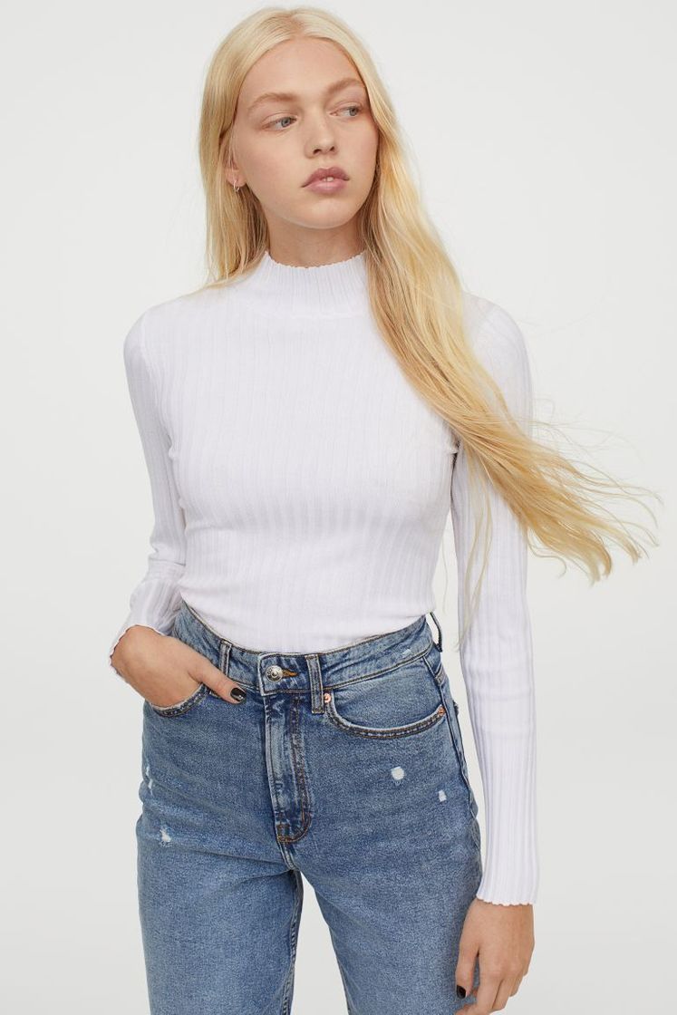 Moda Ribbed Turtleneck Sweater - White - Ladies | H&M US