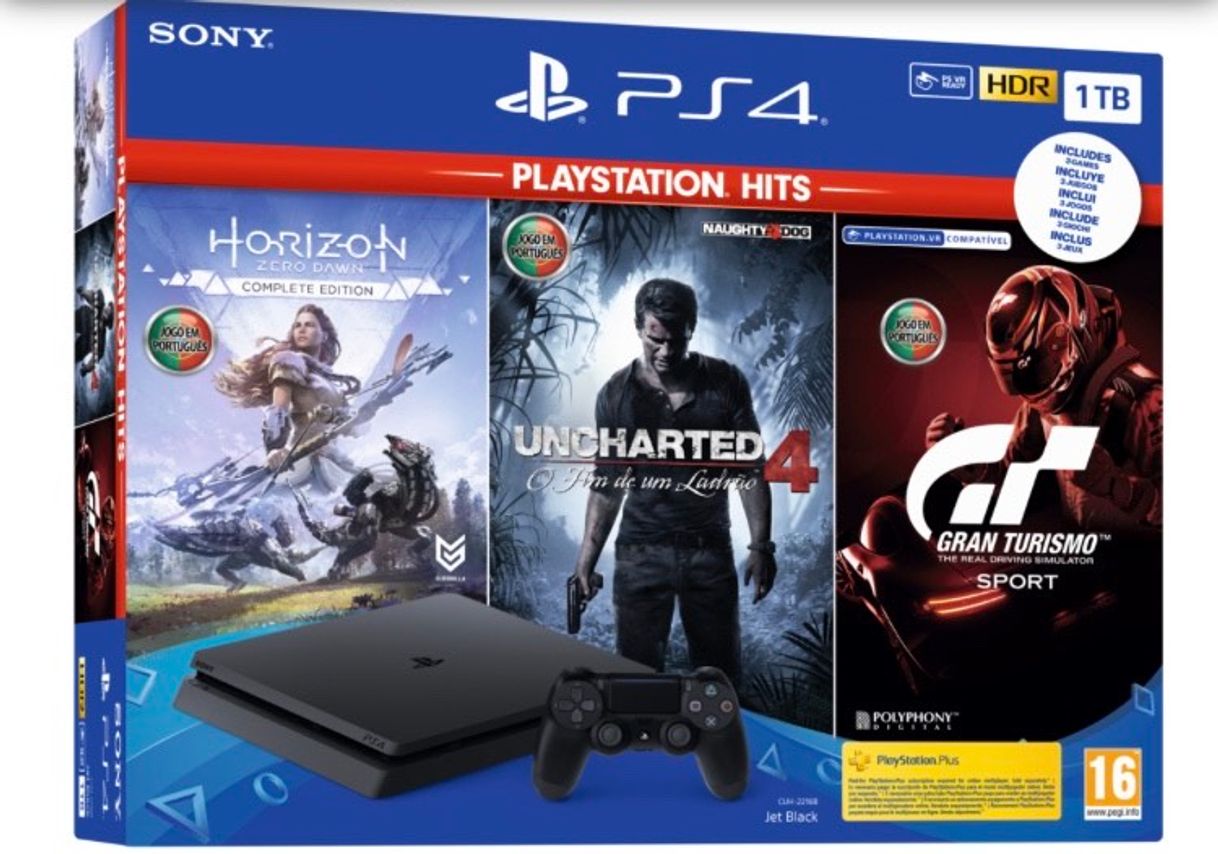 Moda CONSOLA PS4 SLIM 1TB + UNCHARTED 4 + HORIZON ZD + GT SPORT