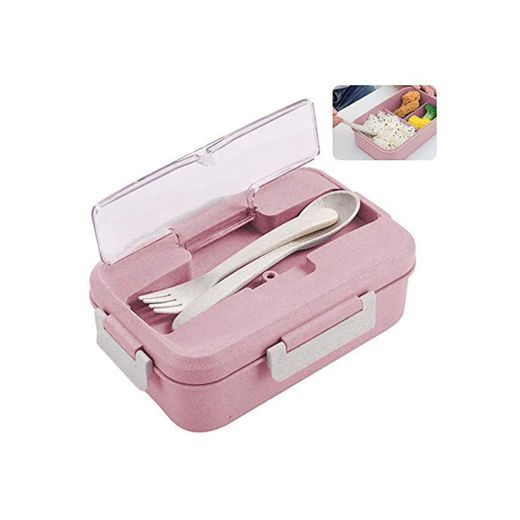Caja de Bento, ZoneYan Lunch Box Infantil, Fiambreras con 3 Compartimentos, Cuchara