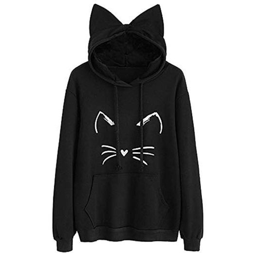 Sudaderas para Mujer,RETUROMMujer Sudadera Tumblr Larga con Capucha Gato Oreja 1'M A