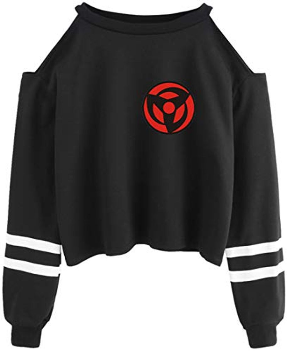 EMILYLE Mujer Naruto Anime Uchiha Clan Cuelo Redondo Sudadera Sin Hombros Sexy