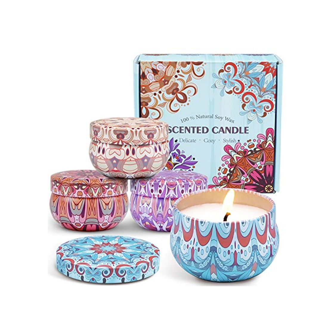 Producto LA BELLEFÉE Velas Perfumadas Bohemias Arománticas Aromaterapia 100% Cera de Soja Set de Regalo Cumpleaños San Valentín Bodas Navidad Aniversarios Festivales Bautismos