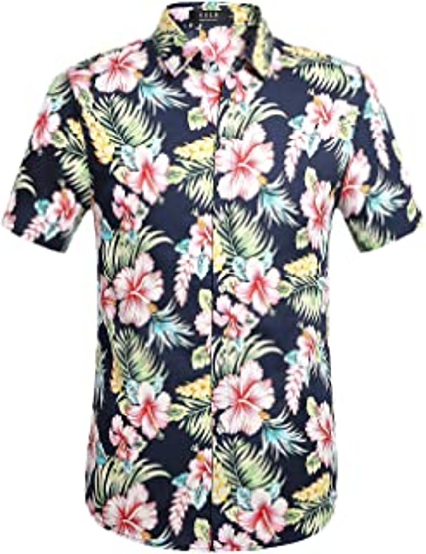 Fashion SSLR Camisa Playera Estilo Hawaiiana Floral Veraniega Manga Corta Casual para Hombre