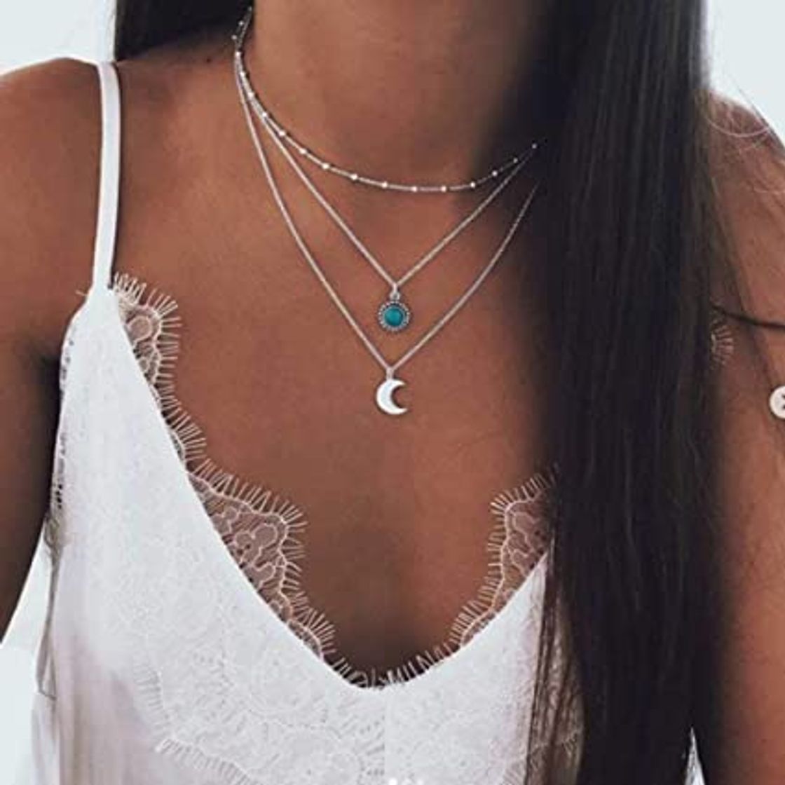 Social Jovono Collar Bohemio Multi Capa con Luna Piña para Mujeres y Niñas