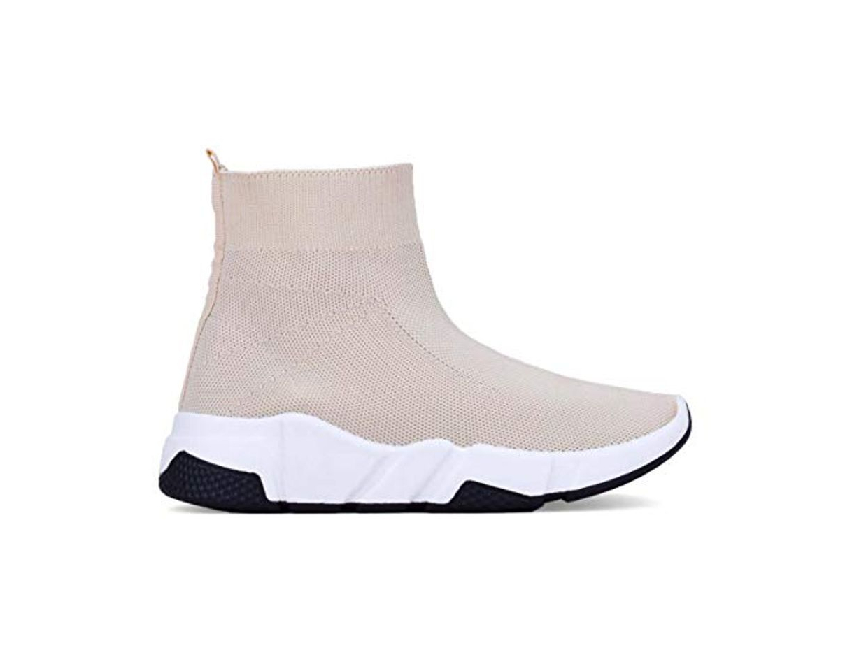 Fashion BOSANOVA Zapatillas Estilo calcetín Material Textil elástico con Suela Blanca de 3'5