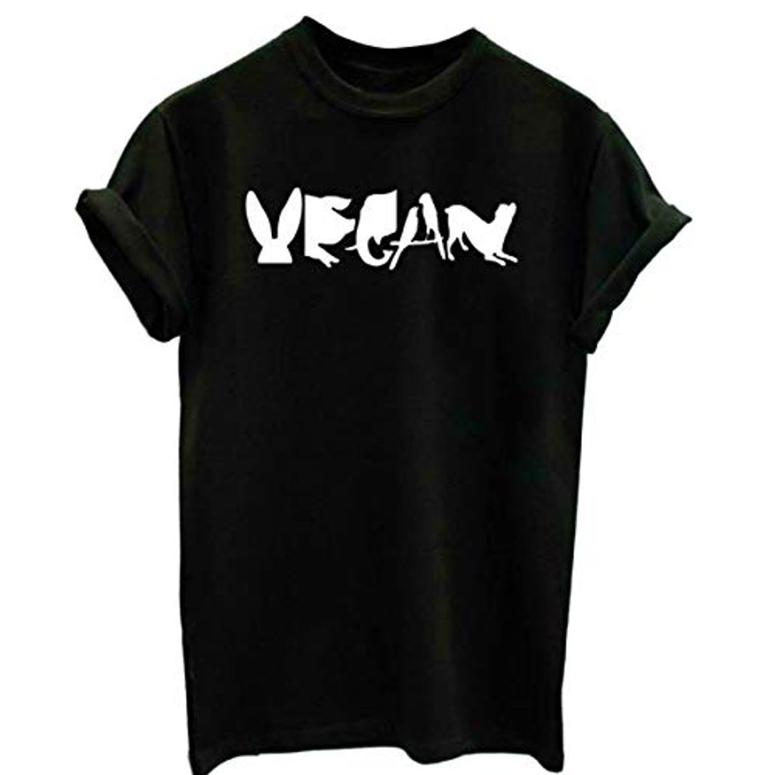 Fashion Camiseta con Cuello Redondo y Estampado Vegano Camiseta de Manga Corta de