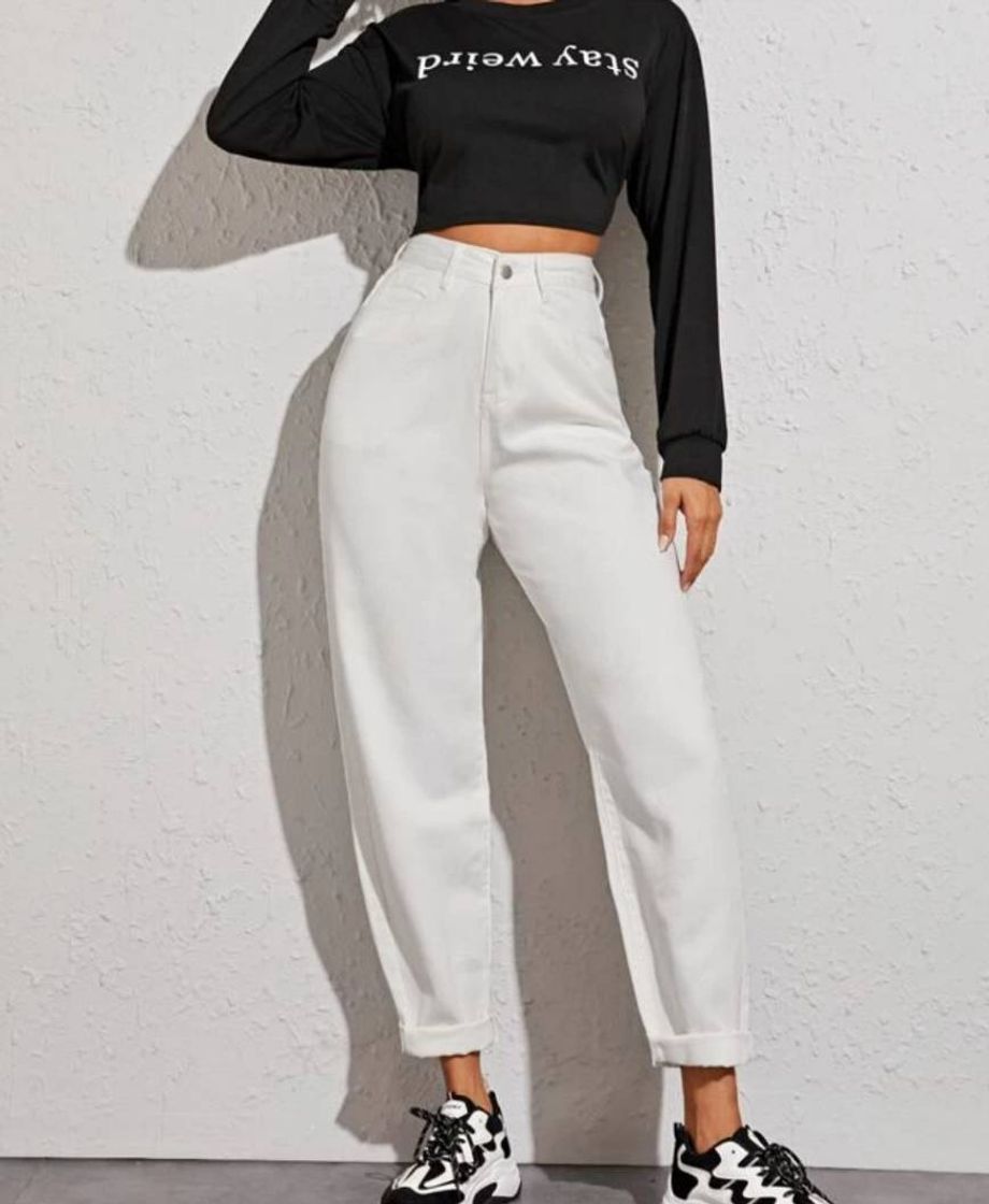 Fashion Calça mom jeans branca 