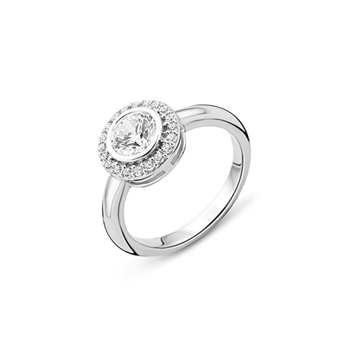 Moda MIORE Mujer Plata de Ley 925 Zirconia Halo Anillo De Compromiso – Tamaño O