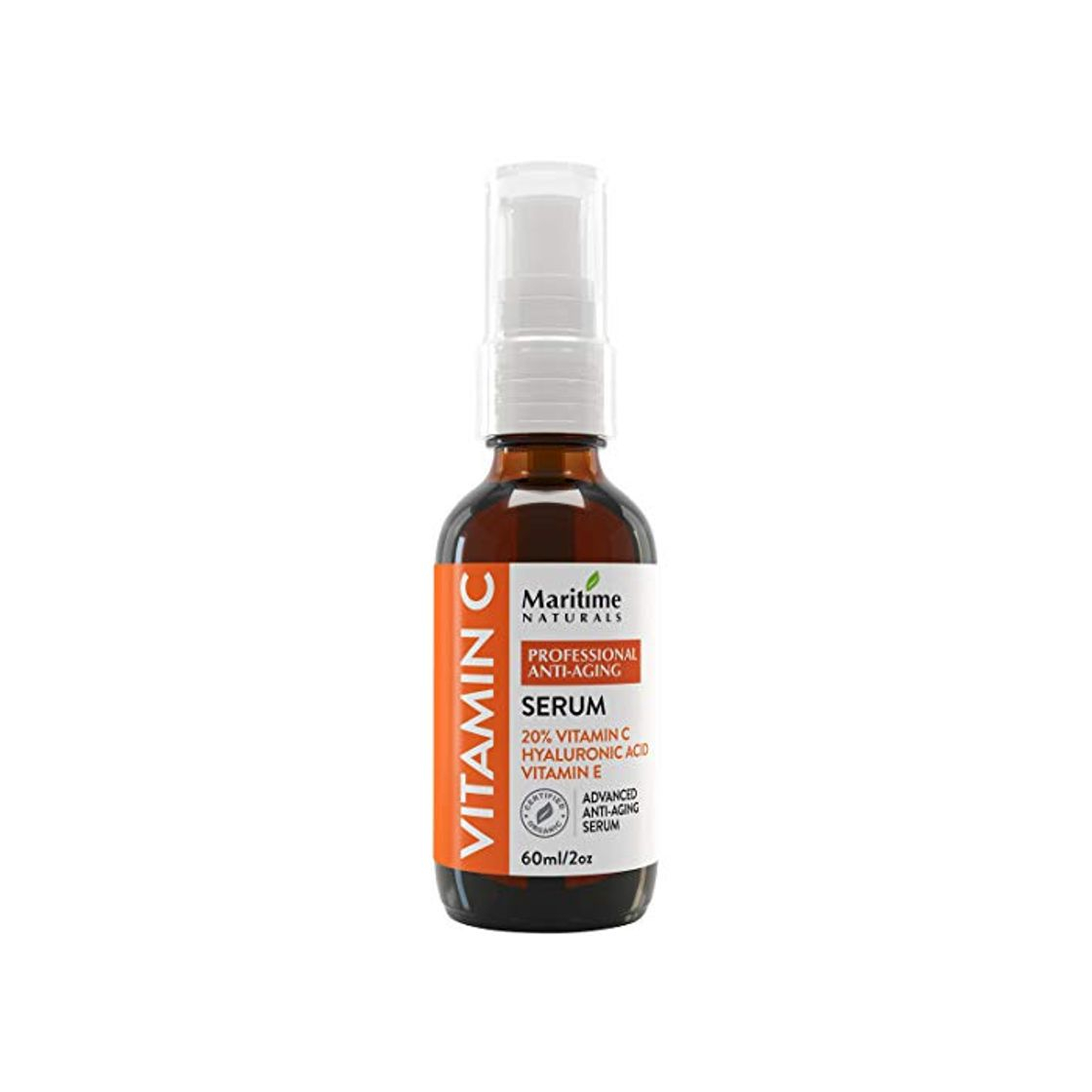 Producto Suero de vitamina C 20% de Maritime Naturals – Sérum Ácido Hiaulurónico – Sérum Antiedad y Antiarrugas – Certificado Orgánico – Bote GRANDE de 60ml