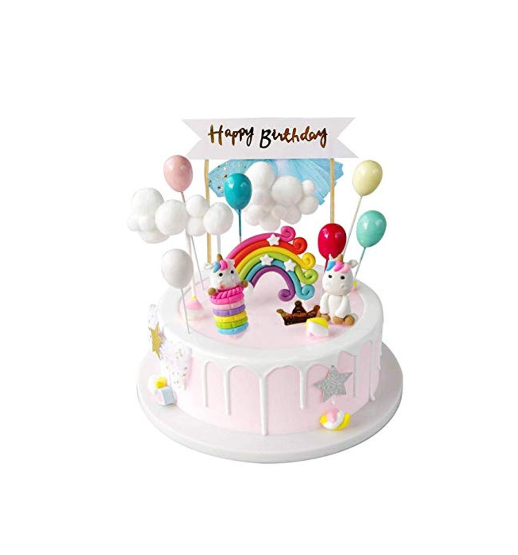 Producto iZoeL Unicornio Decoración de Tartas Cumpleaños Happy Birthday Banderines Globos Arcoiris Nube Cake Topper Decorar Tartas Infantiles Niñas