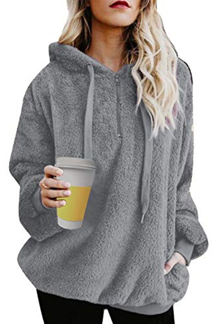 Moda Tuopuda Mujer Sudadera con Capucha Suelta Tallas Grandes Invierno Manga Larga Pullover Deportivo Cremallera Chaqueta Hoodies Suéter Abrigo con Bolsillos 2019 El Nuevo