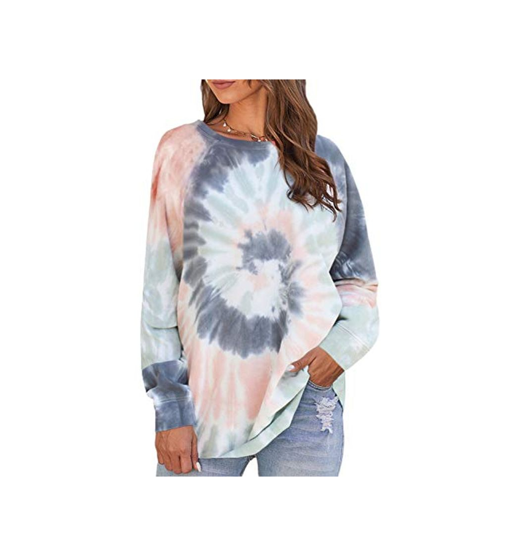 Social Byoauo Tie Dye Sudadera casual de manga larga para mujer azul XL