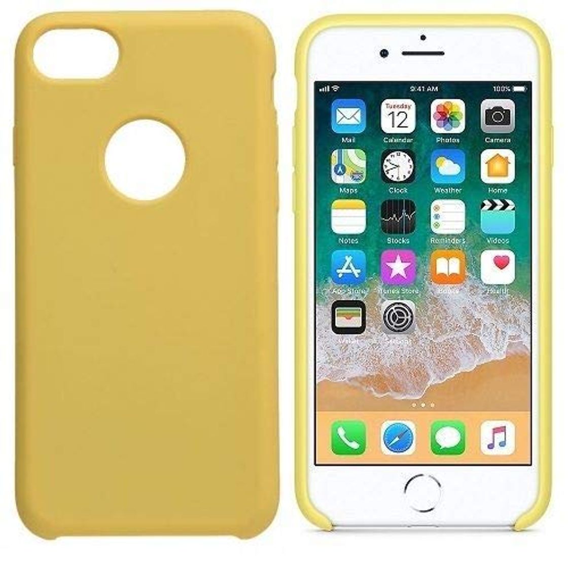 Social Desconocido Funda para iPhone 7/8, Silicona Amarillo Pastel Logo Apple, Carcasa Silicona