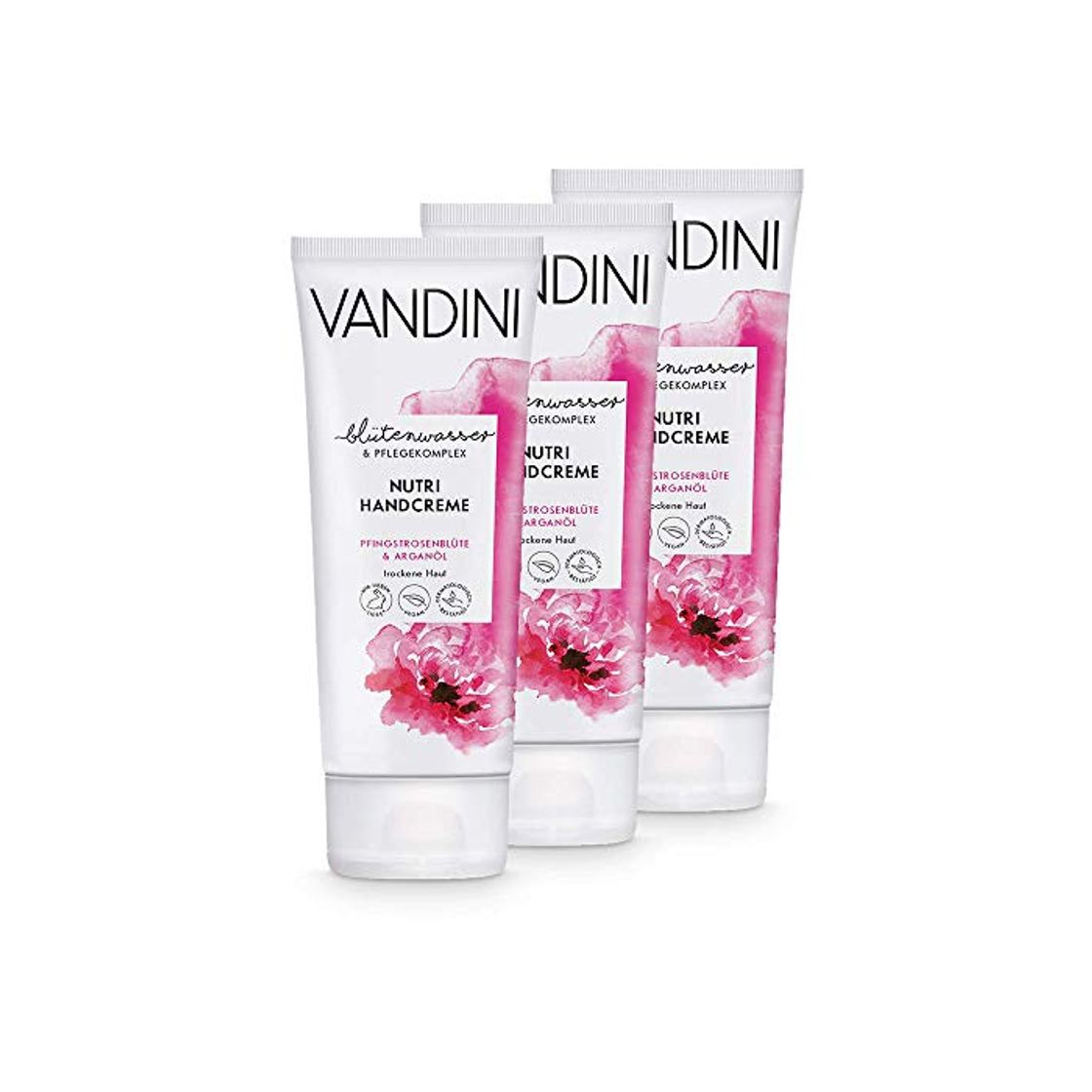 Producto VANDINI NUTRI Crema de Manos Peonía Flor de Peonía y Aceite de Argan 3 x 75 ml