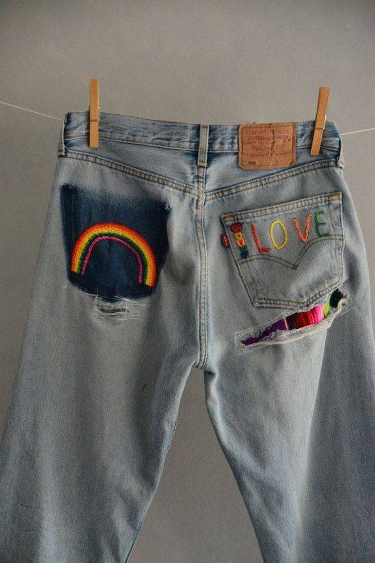 Moda Pintura + bordado em calça jeans 🌈🧡