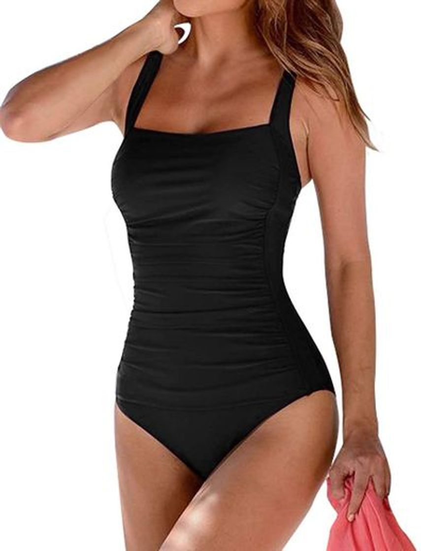 Moda Leslady Banadores Mujer Reductores Mujer Color sólido Traje de baño Bandeau Monokini Body Shaping Correa de Hombro Ajustable Trajes de una Pieza