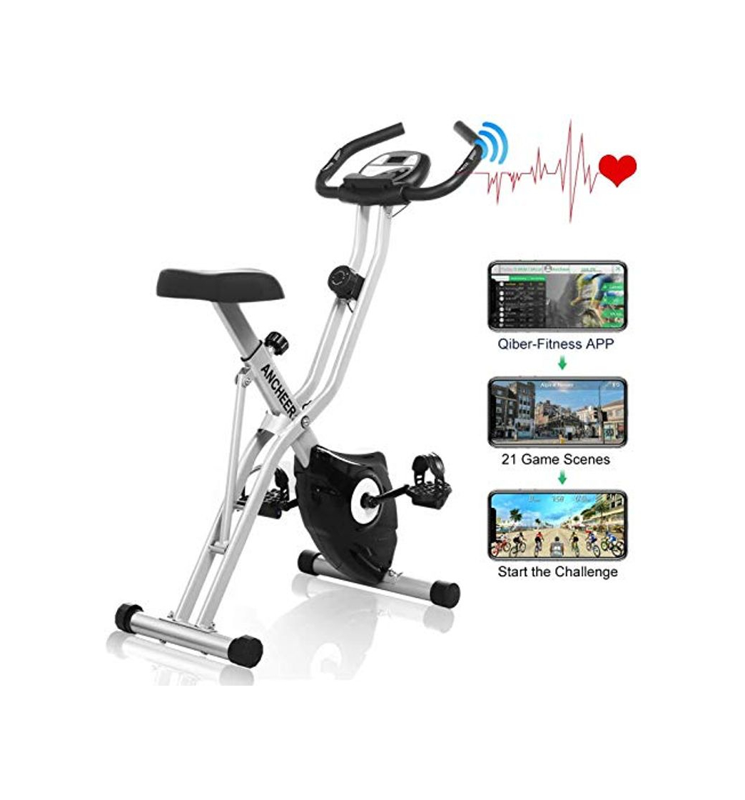 Productos Ancheer Bicicleta Estática Plegable Bicicleta de Ejercicio 10 Niveles de Resistencia Magnética,