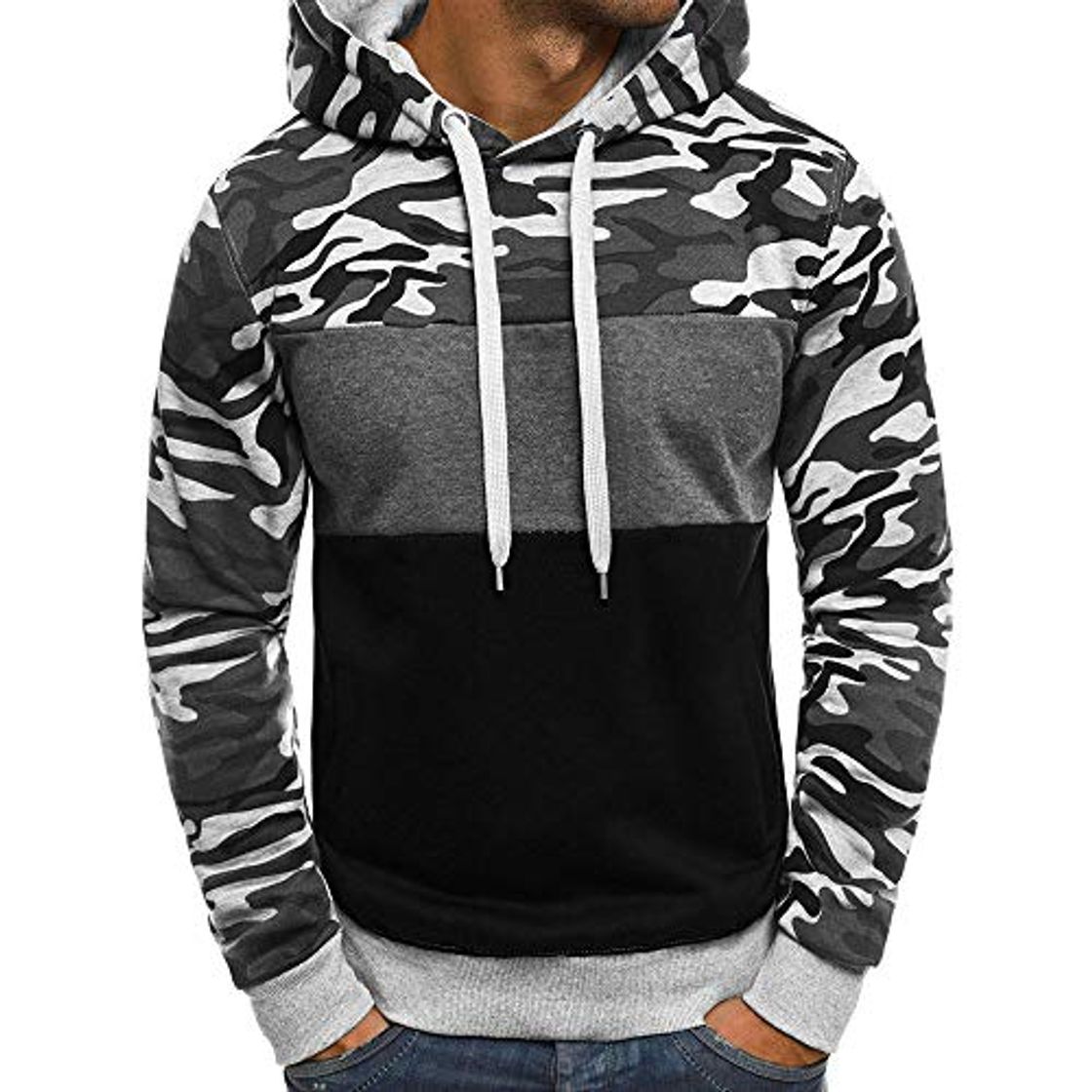 Social YanHoo Suéter de los Hombres Camuflaje de los Hombres con Capucha suéter de Manga Larga Top Camuflaje para Hombre Talla Grande Pullover Sudadera con Capucha de Manga Larga Tops Blusa