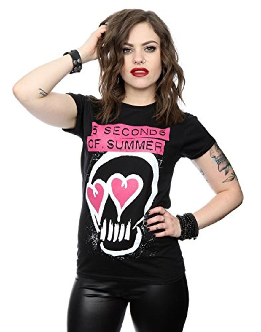 Moda 5 Seconds Of Summer Mujer Pink Heart Skull Camiseta X