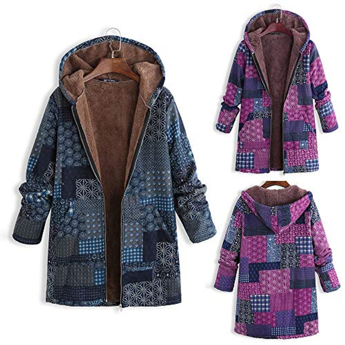 Social Abrigo De Invierno Mujer Libre Abrigos para Mujer Rebajas Talla Grande Abrigo con Capucha De Manga Larga Vintage Cremallera Señoras Abrigos con Bolsillos Gruesos De Lana riou