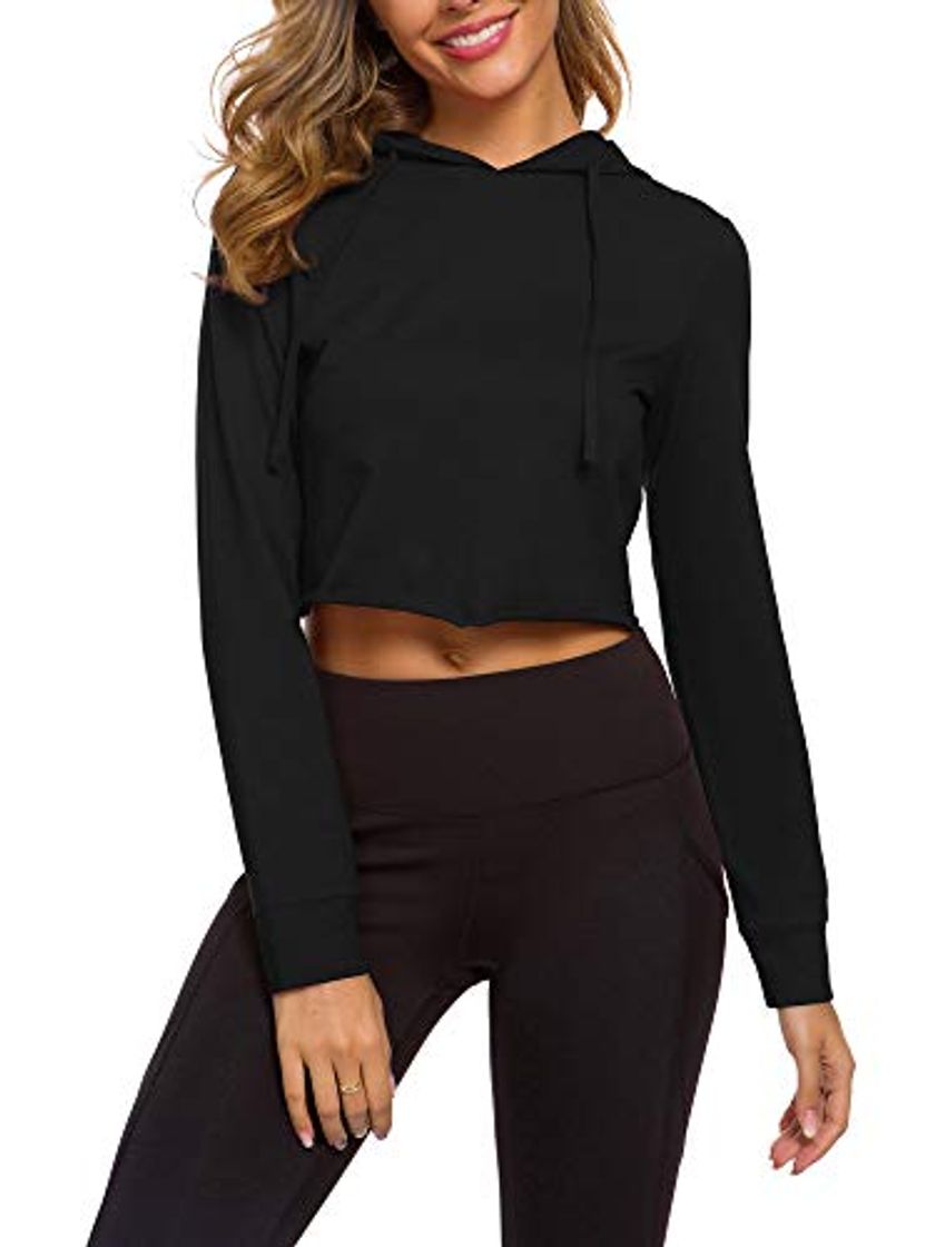 Moda MSBASIC Crop Top - Sudadera deportiva con capucha para mujer