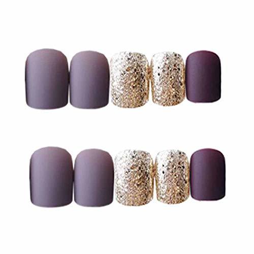 Beauty Púrpura gris/oro falsas uñas cubierta completa uñas artificiales consejos falsas uñas