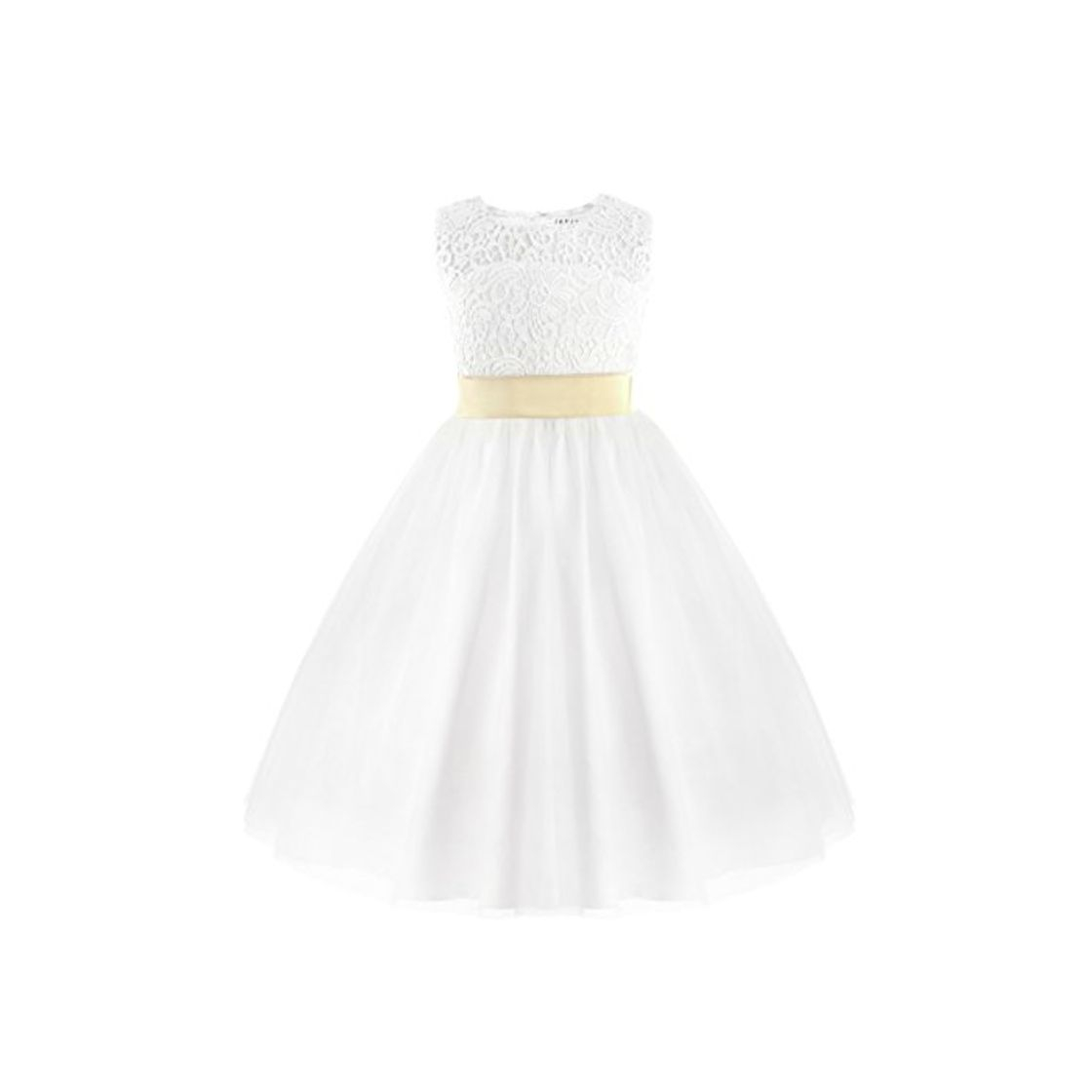 Social IEFIEL Vestido Blanco de Princesa Fiesta Ceremonia Boda Vestido Encaje Floreado Bautizo