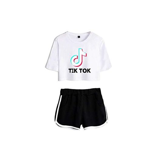 ISSAYEA Mujeres TIK TOK Camiseta y Pantalones Cortos 2 Piezas Crop Top Ocasionales Ropa de Yoga de Deporte Pijamas