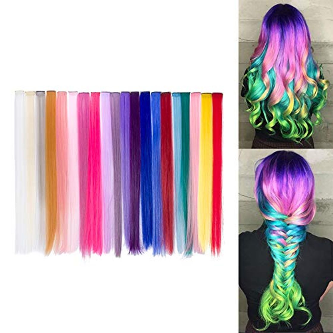 Producto Beauty7 20pcs 20 inches Set de 20 Colores Pelucas Lacio Trenzas Color Extensiones de Cabello Clip Sintético Hair Extensions Accesorios de Pelo DIY Decoración Cosplay Fiestas Party