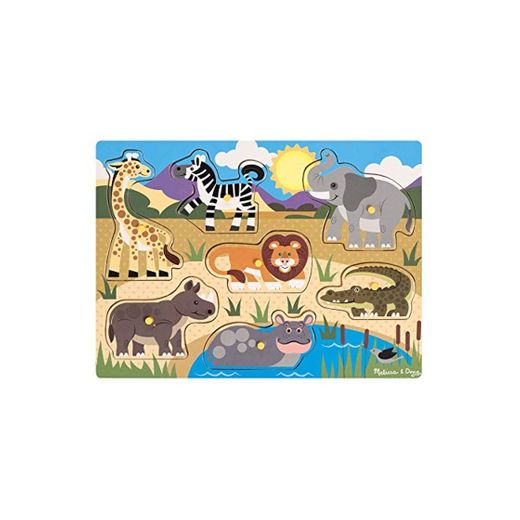 Melissa & Doug- Safari Peg Juego Puzzle con 7 Piezas, Multicolor