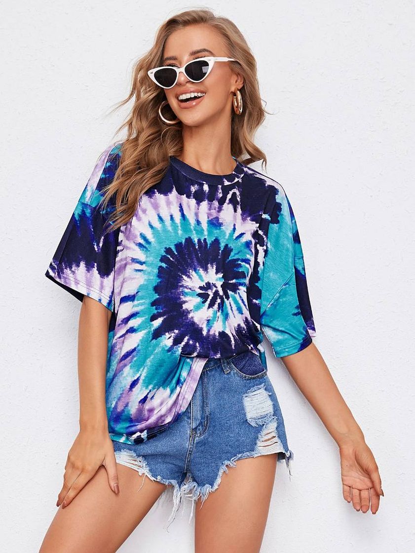 Fashion Multicolorido tie dye ocasional camiseta 