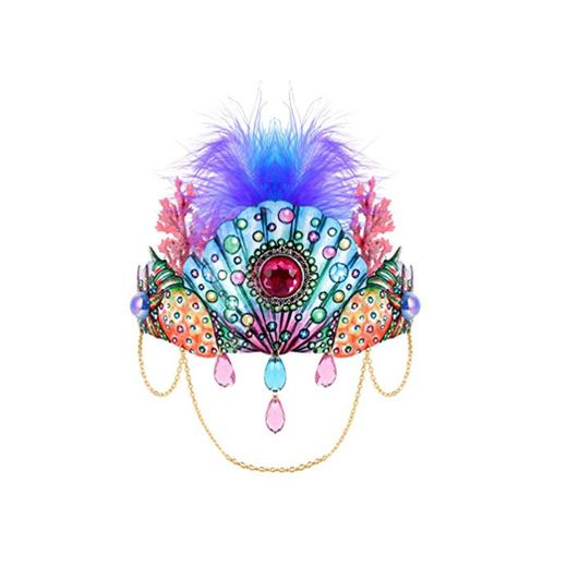 Tomaibaby Diadema de Plumas Tocado de Plumas de Carnaval con Concha de Peine Corona de Coral Tocado de Halloween Accesorios de Disfraces para Mujeres