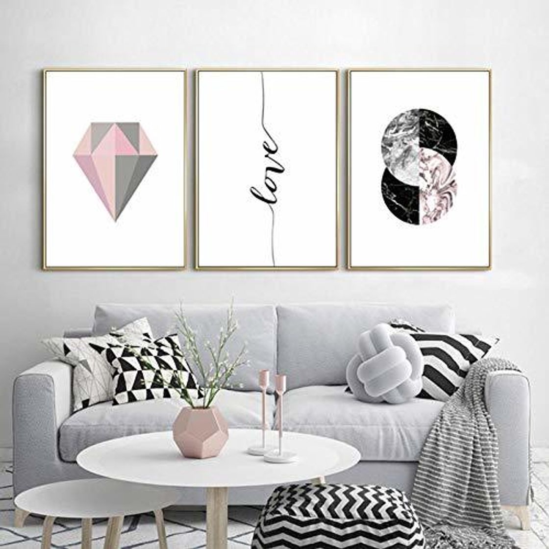 Product Moderno Abstracto Rosa Gris Geometría Diamante Lienzo Pinturas Amor Arte de la