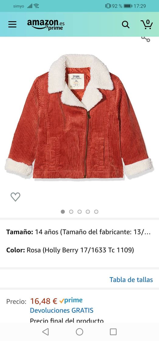 Fashion Solo la talla 14 chaqueta niña 16